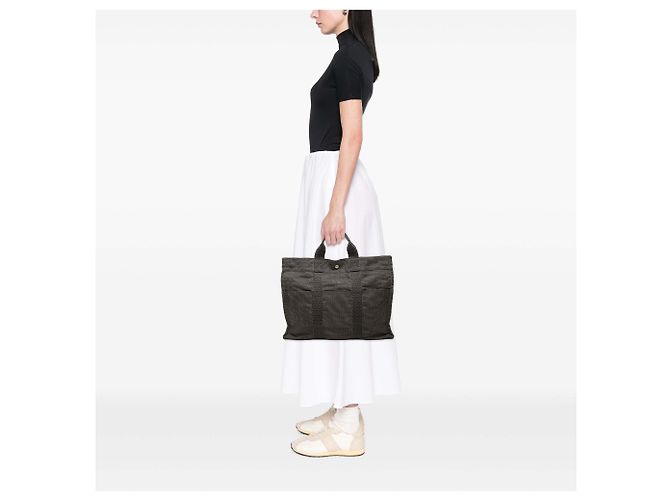 Hermès Gray Canvas Herline MM Braun Anthrazitgrau - Ansicht 6
