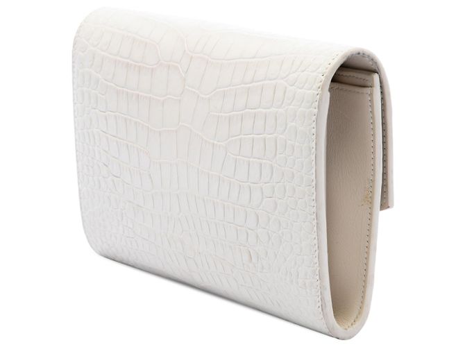Cartera con cadena Uptown Saint Laurent de piel con relieve de cocodrilo blanco - vista 2