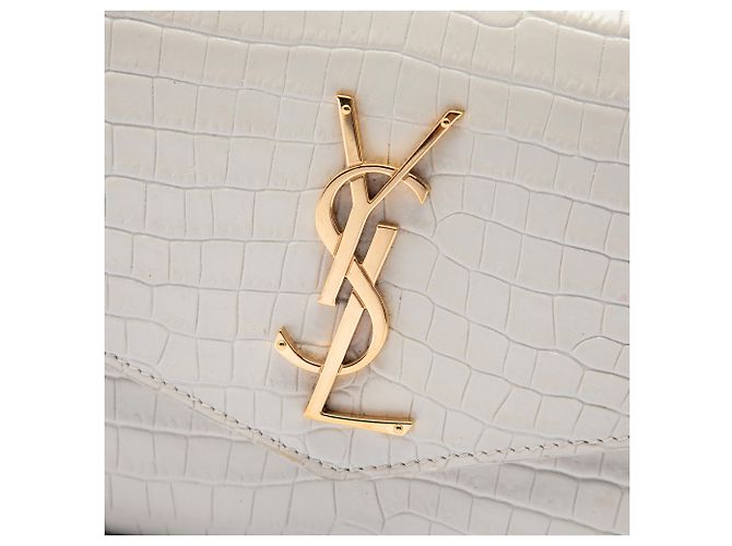Cartera con cadena Uptown Saint Laurent de piel con relieve de cocodrilo blanco - vista 5