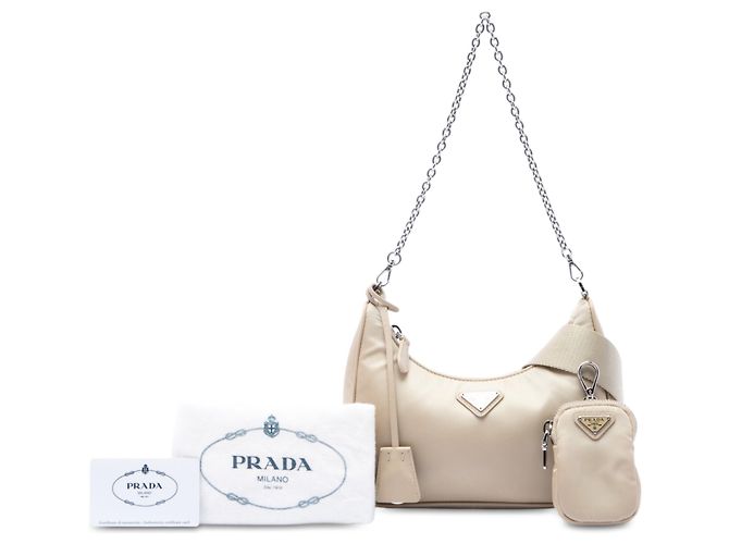 Borsa Satchel Prada Beige Re Nylon Re Edition 2005 - vista 7