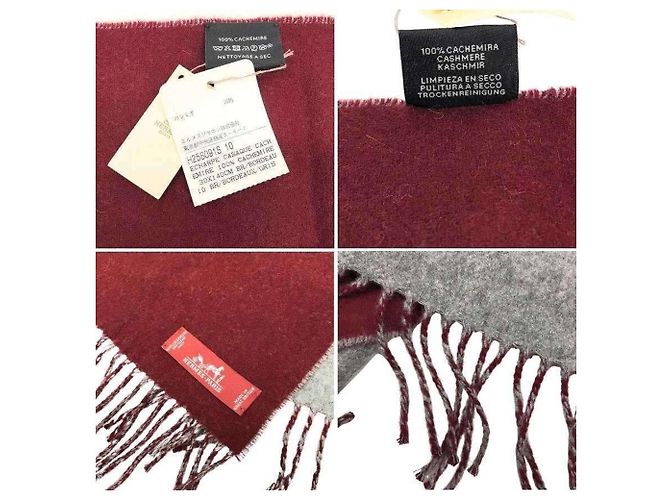 Hermès Stola in cashmere bicolore HERMES Marrone Bordò - vista 4
