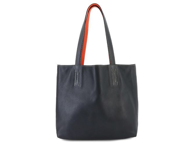 Hermès Hermes Double Sens 28 Wendbare Tote Handtasche Schwarz Orange - Ansicht 2