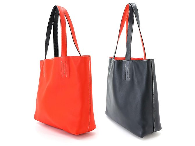 Hermès Hermes Double Sens 28 Wendbare Tote Handtasche Schwarz Orange - Ansicht 3