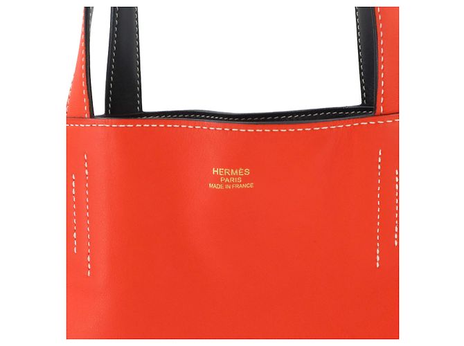 Hermès Hermes Double Sens 28 Wendbare Tote Handtasche Schwarz Orange - Ansicht 7