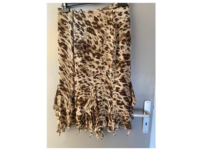 Falda Marella de seda con estampado animalier y volantes Castaño Beige - vista 14