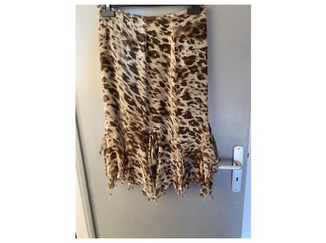 Falda Marella de seda con estampado animalier y volantes Castaño Beige - vista 15