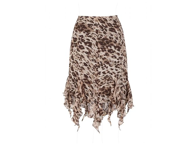 Falda Marella de seda con estampado animalier y volantes Castaño Beige - vista 2