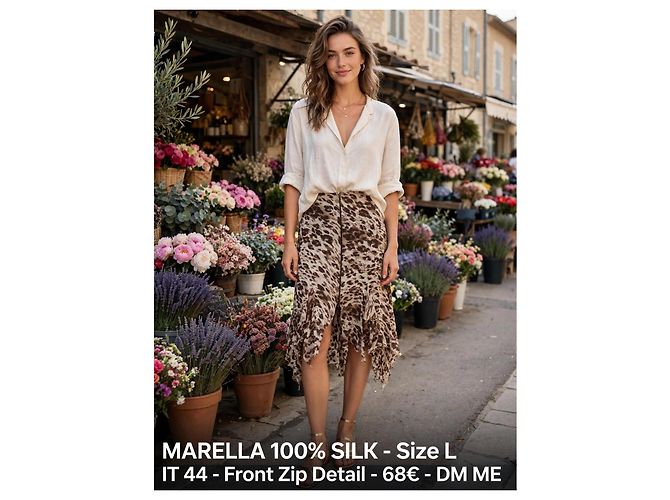 Falda Marella de seda con estampado animalier y volantes Castaño Beige - vista 4