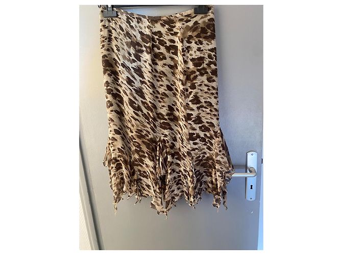 Falda Marella de seda con estampado animalier y volantes Castaño Beige - vista 5