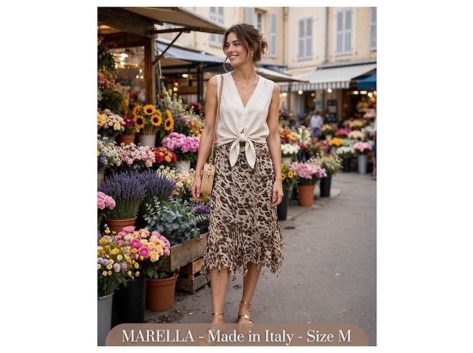 Falda Marella de seda con estampado animalier y volantes Castaño Beige - vista 6