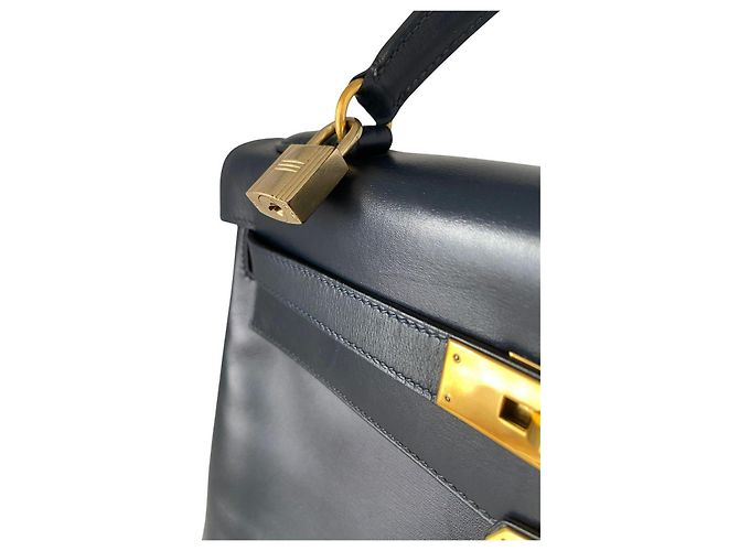 Borsa Hermès Kelly 32 Blu Notte in Pelle Box Calf - vista 11