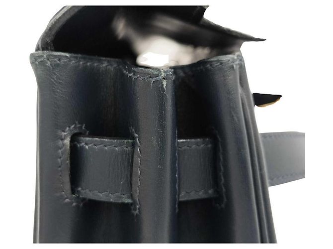 Borsa Hermès Kelly 32 Blu Notte in Pelle Box Calf - vista 12