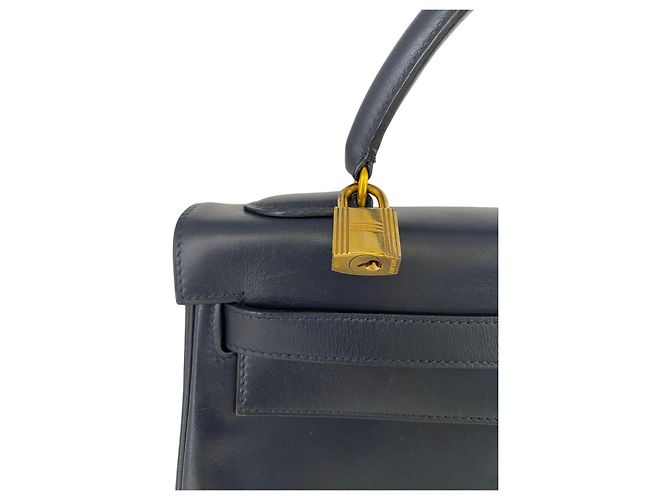 Borsa Hermès Kelly 32 Blu Notte in Pelle Box Calf - vista 14