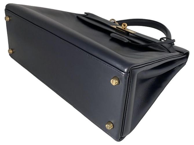Borsa Hermès Kelly 32 Blu Notte in Pelle Box Calf - vista 3