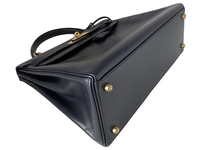 Borsa Hermès Kelly 32 Blu Notte in Pelle Box Calf - vista 4