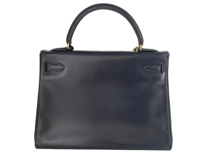 Borsa Hermès Kelly 32 Blu Notte in Pelle Box Calf - vista 6