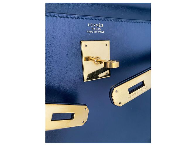Borsa Hermès Kelly 32 Blu Notte in Pelle Box Calf - vista 9