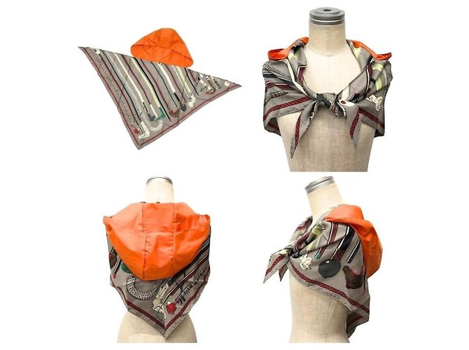 Lenço Triangular Petit H Hermès Marrom Laranja - vista 2