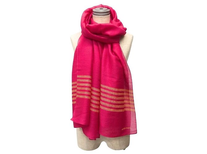 Hermès Hermes Plume Stitched Stola aus Kaschmir und Seide Pink Gelb - Ansicht 2