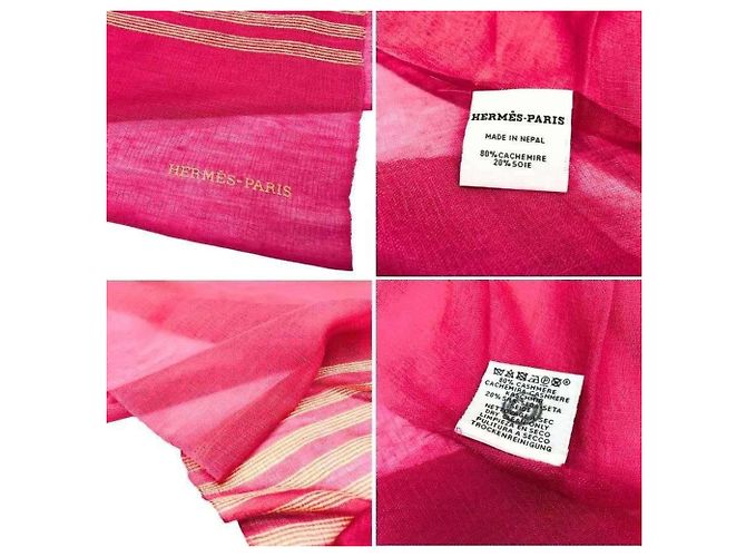 Hermès Hermes Plume Stitched Stola aus Kaschmir und Seide Pink Gelb - Ansicht 3