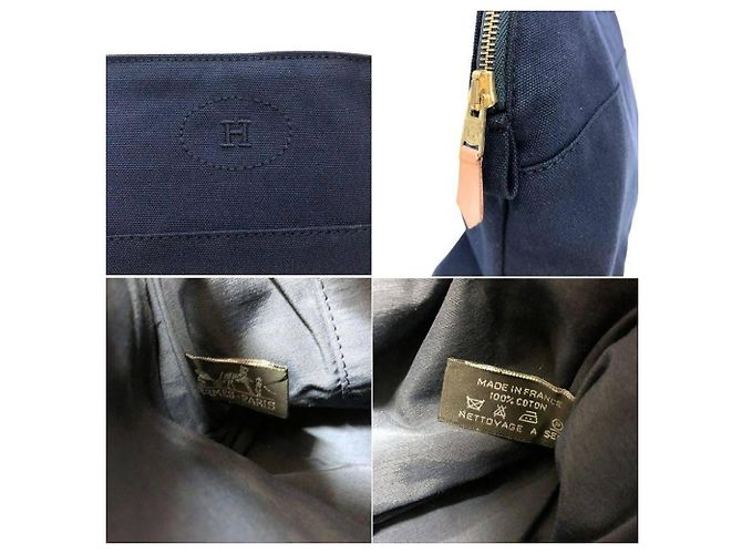 Hermès Pouch Hermes Bolide MM/25 in tela di cotone Navy Blu navy - vista 3
