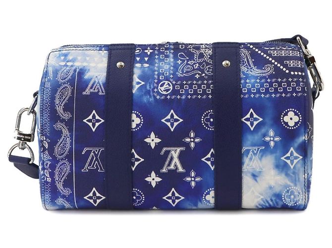 Borsa a mano e a tracolla Louis Vuitton Monogram Bandana City Keepall Bianco Blu - vista 2