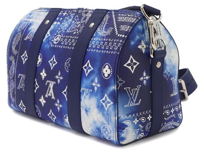 Borsa a mano e a tracolla Louis Vuitton Monogram Bandana City Keepall Bianco Blu - vista 3