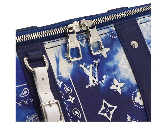 Borsa a mano e a tracolla Louis Vuitton Monogram Bandana City Keepall Bianco Blu - vista 8