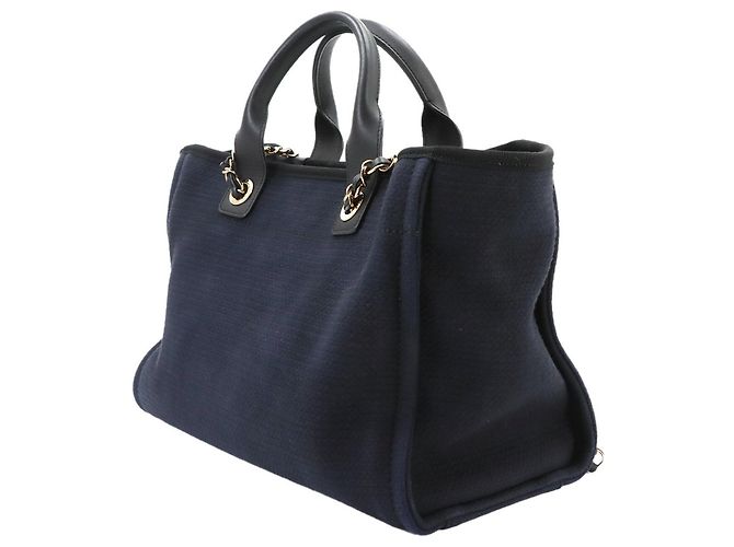 Borsa a mano Chanel Deauville Small 2-way Tote Blu navy - vista 3