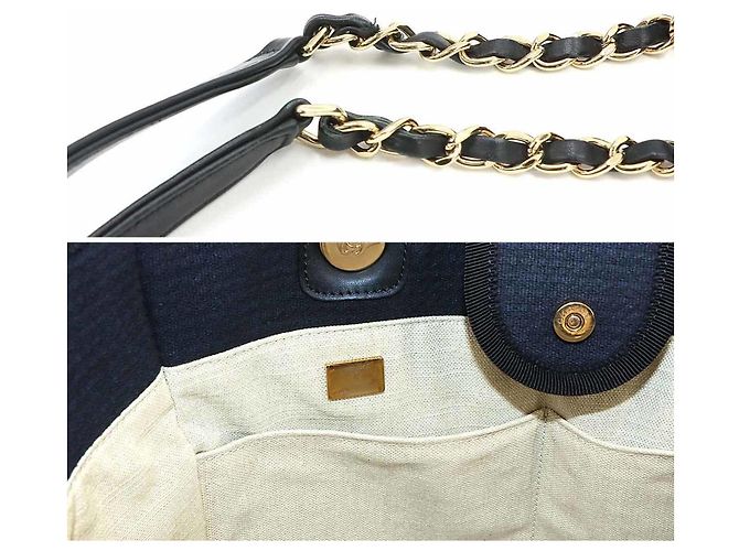 Borsa a mano Chanel Deauville Small 2-way Tote Blu navy - vista 7