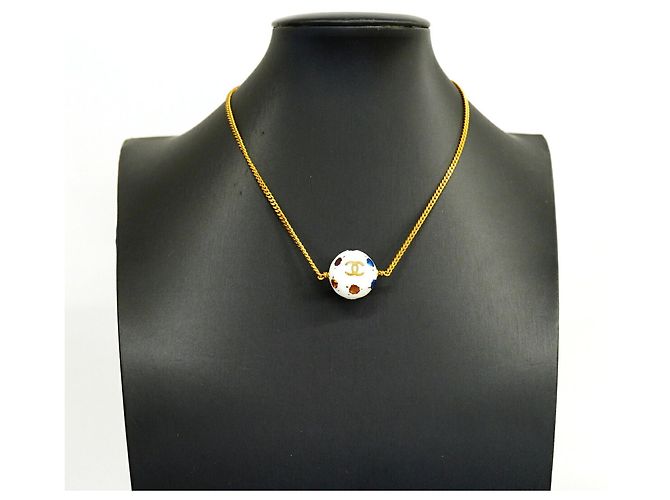 Collana Chanel Coco Mark Ball Bianco Multicolore D'oro - vista 5