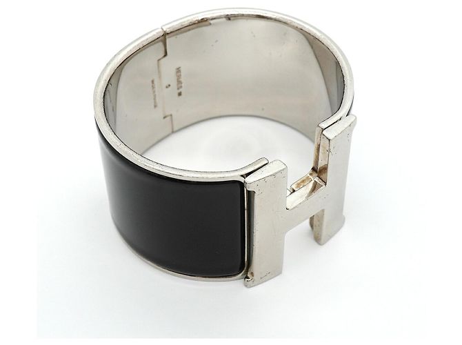 Bracciale Hermès Clic Clac TGM Nero Argento - vista 2