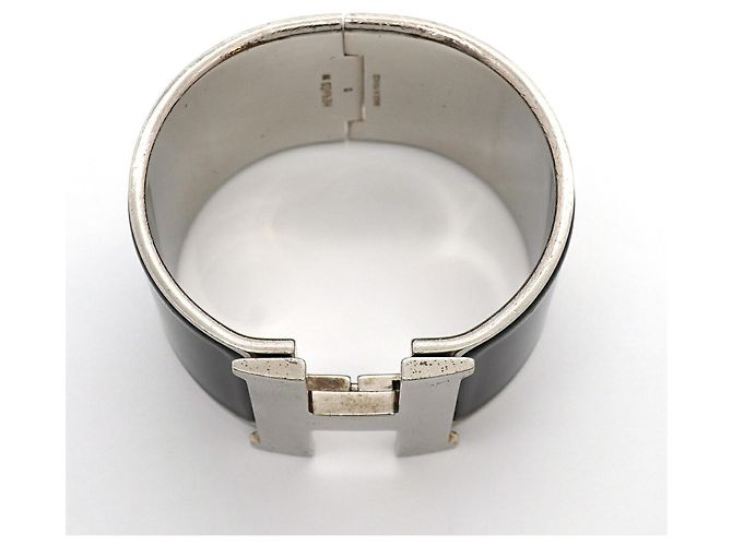 Bracciale Hermès Clic Clac TGM Nero Argento - vista 3