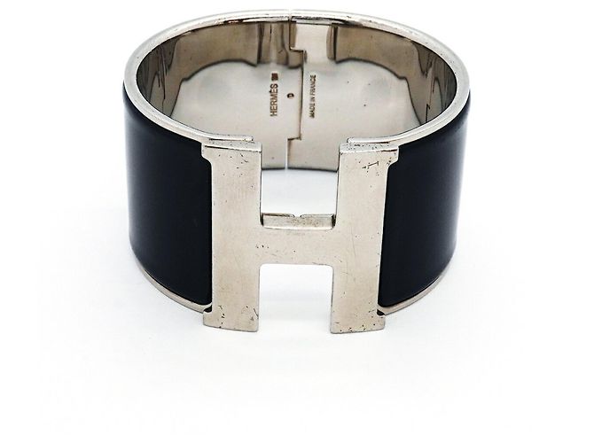 Bracciale Hermès Clic Clac TGM Nero Argento - vista 4
