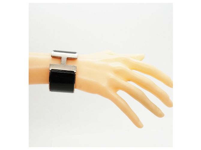 Bracciale Hermès Clic Clac TGM Nero Argento - vista 6