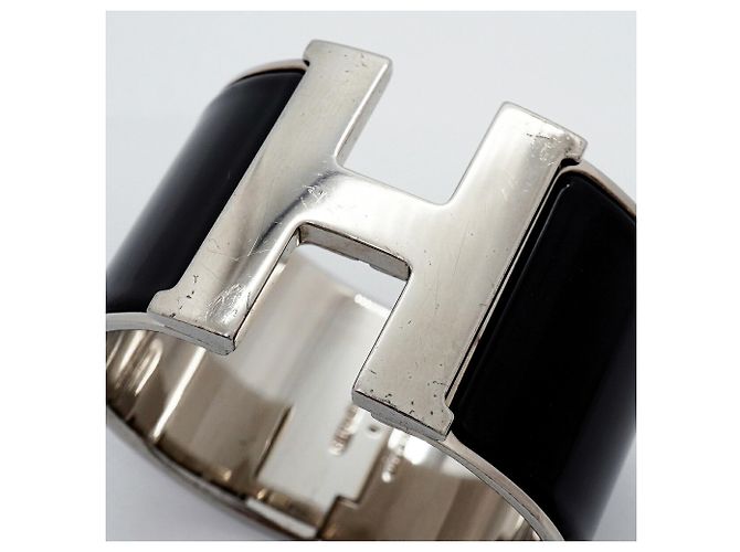 Bracciale Hermès Clic Clac TGM Nero Argento - vista 7