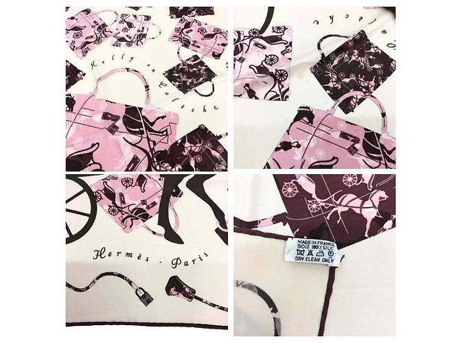 Kelly Foulard di seta Hermès con motivo carrozza e cavalli Rosa Rosso Beige - vista 2