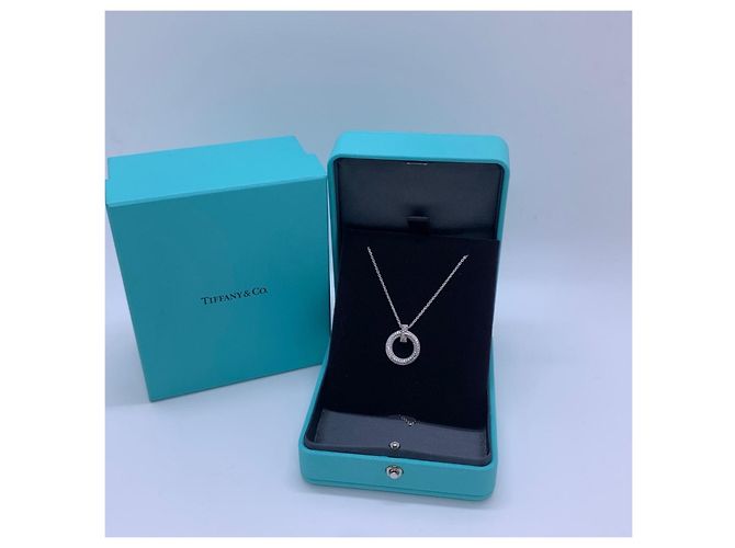 Collana Tiffany & Co. T1 Narrow Circular in Oro Bianco e Diamanti Argento - vista 2
