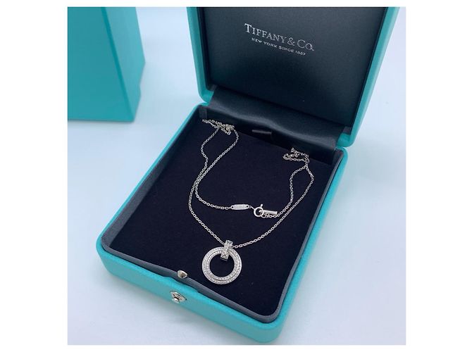 Collana Tiffany & Co. T1 Narrow Circular in Oro Bianco e Diamanti Argento - vista 7