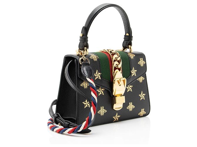 Gucci Calfskin Bee & Star Sylvie Mini Top Handle Nero - vista 2