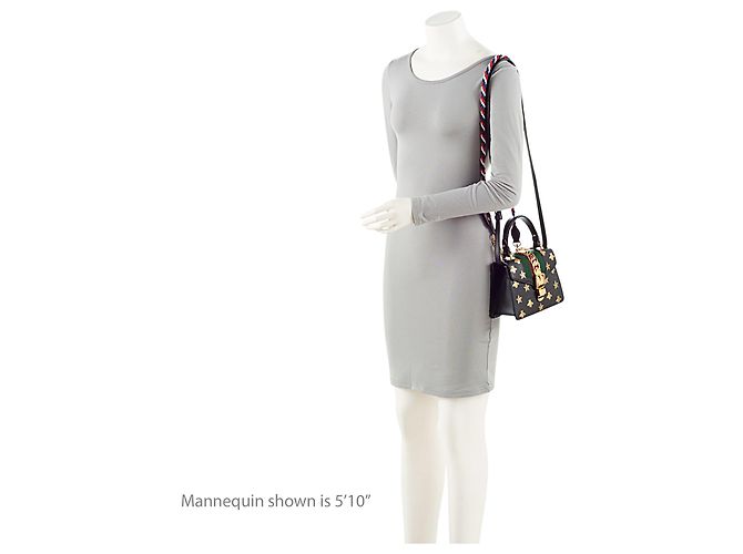 Gucci Calfskin Bee & Star Sylvie Mini Top Handle Nero - vista 5