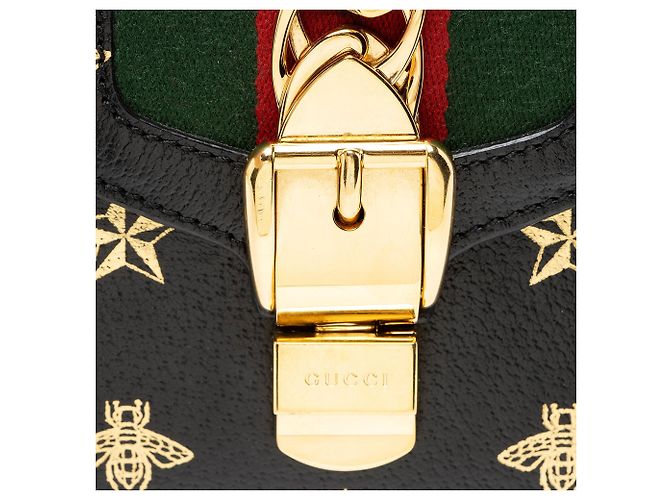 Gucci Calfskin Bee & Star Sylvie Mini Top Handle Nero - vista 9