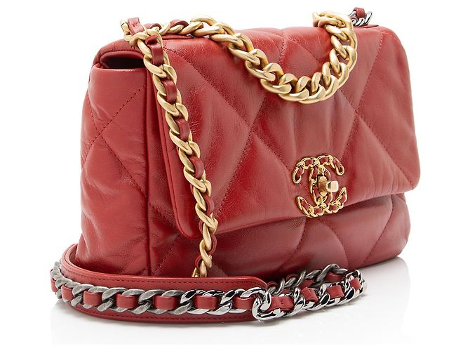 Gabrielle Borsa a tracolla Chanel 19 Medium Flap in pelle di agnello Rosso - vista 2