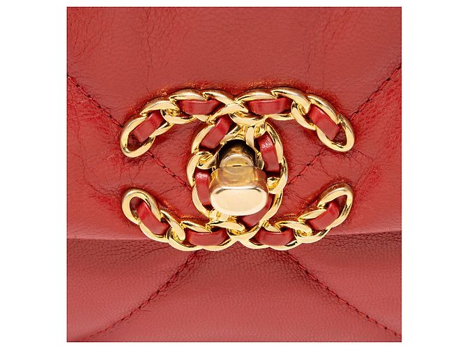 Gabrielle Borsa a tracolla Chanel 19 Medium Flap in pelle di agnello Rosso - vista 9