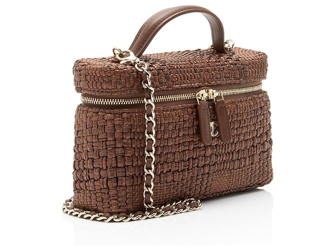 Chanel Vanity Case Slim com alça de mão em ráfia trançada Marrom - vista 2