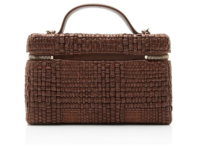 Chanel Vanity Case Slim com alça de mão em ráfia trançada Marrom - vista 3