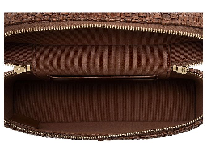 Chanel Vanity Case Slim com alça de mão em ráfia trançada Marrom - vista 7