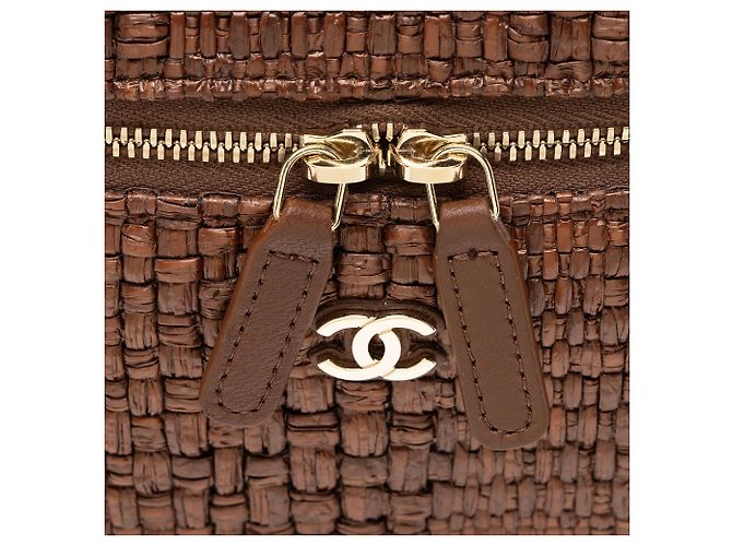 Chanel Vanity Case Slim com alça de mão em ráfia trançada Marrom - vista 9