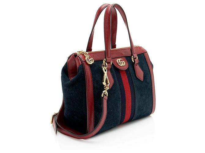 Borsa Tote Piccola Gucci Ophidia in Suede Blu - vista 2