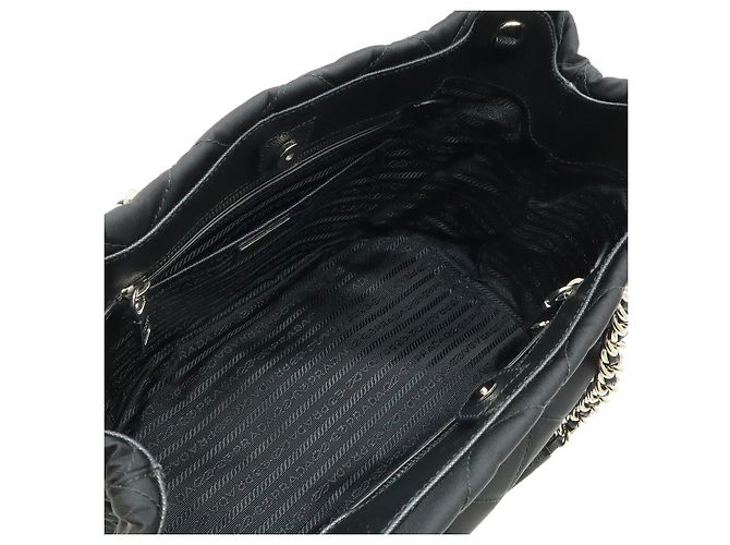 Borsa a tracolla con catena Prada Tessuto Nero - vista 6